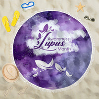 Lupus Awareness Month Beach Blanket Purple Ribbon Watercolor Galaxy Butterfly Floral Support Art