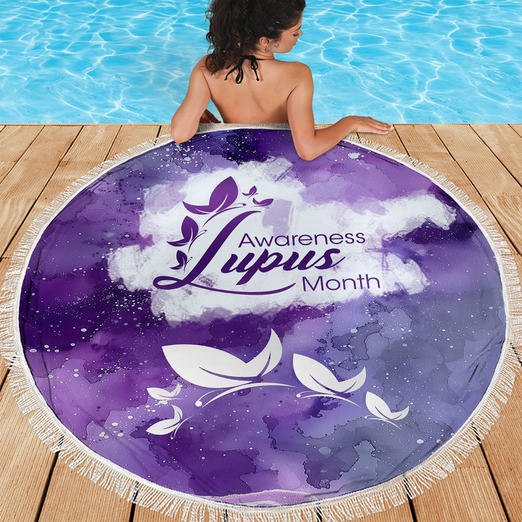 Lupus Awareness Month Beach Blanket Purple Ribbon Watercolor Galaxy Butterfly Floral Support Art