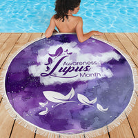 Lupus Awareness Month Beach Blanket Purple Ribbon Watercolor Galaxy Butterfly Floral Support Art