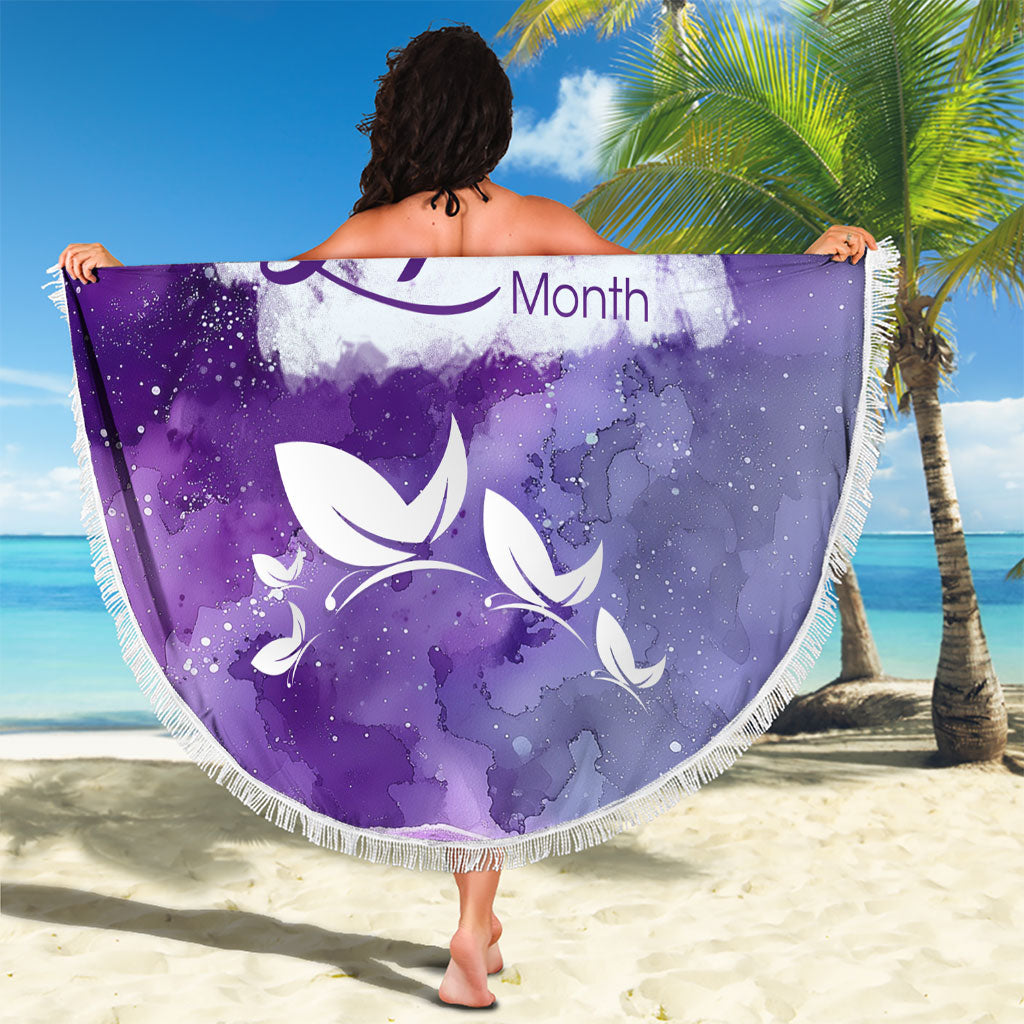 Lupus Awareness Month Beach Blanket Purple Ribbon Watercolor Galaxy Butterfly Floral Support Art