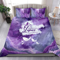 Lupus Awareness Month Bedding Set Purple Ribbon Watercolor Galaxy Butterfly Floral Support Art