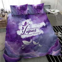 Lupus Awareness Month Bedding Set Purple Ribbon Watercolor Galaxy Butterfly Floral Support Art