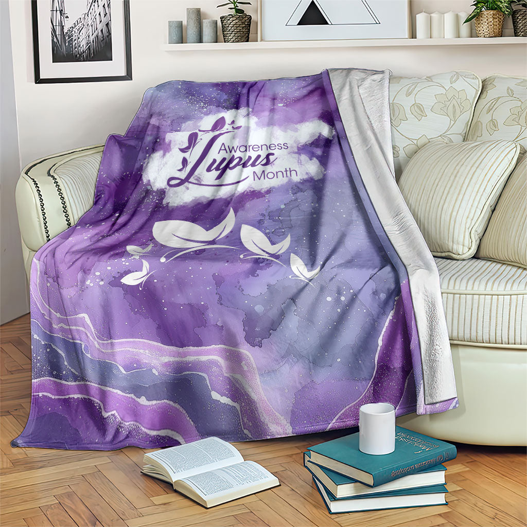 Lupus Awareness Month Blanket Purple Ribbon Watercolor Galaxy Butterfly Floral Support Art