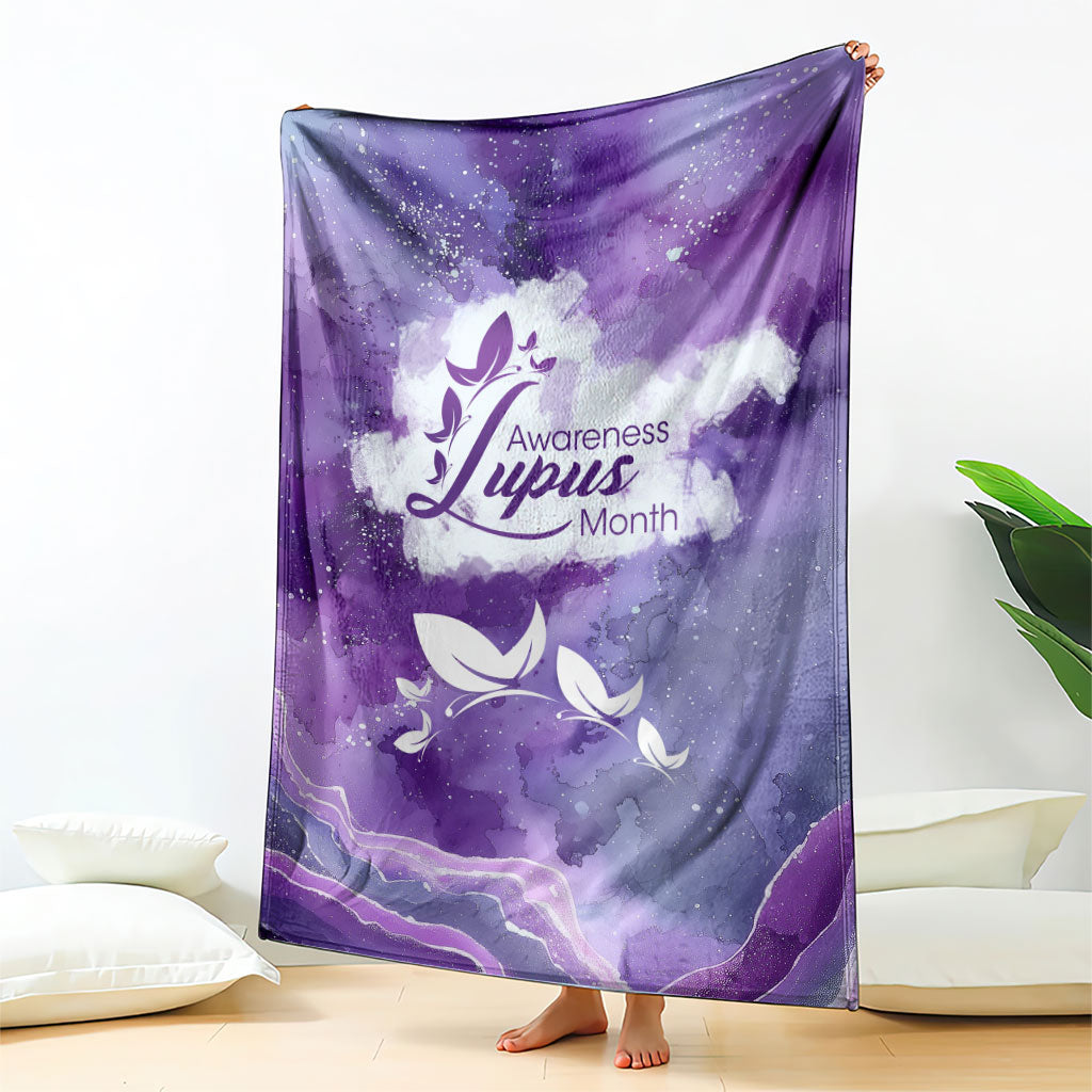 Lupus Awareness Month Blanket Purple Ribbon Watercolor Galaxy Butterfly Floral Support Art