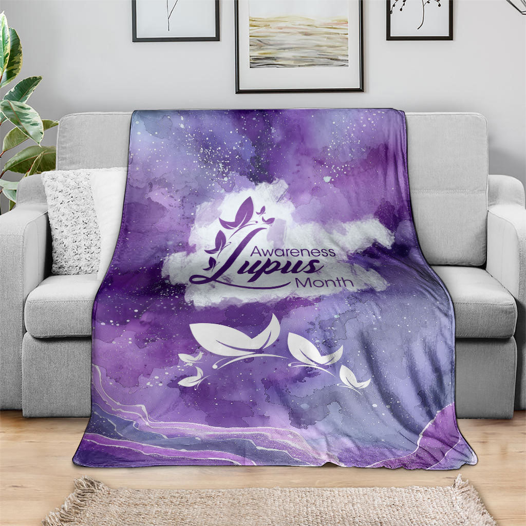 Lupus Awareness Month Blanket Purple Ribbon Watercolor Galaxy Butterfly Floral Support Art