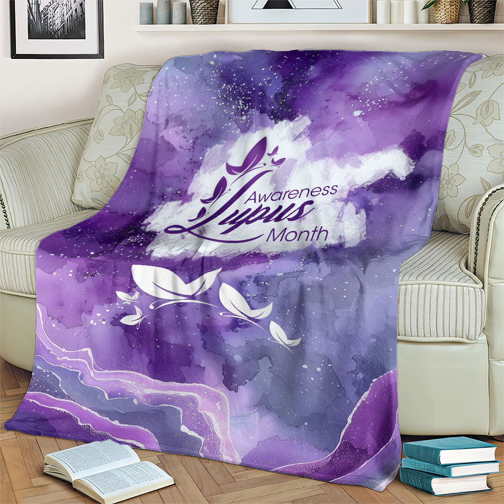 Lupus Awareness Month Blanket Purple Ribbon Watercolor Galaxy Butterfly Floral Support Art