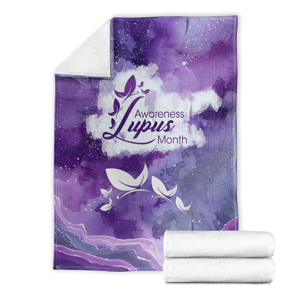 Lupus Awareness Month Blanket Purple Ribbon Watercolor Galaxy Butterfly Floral Support Art