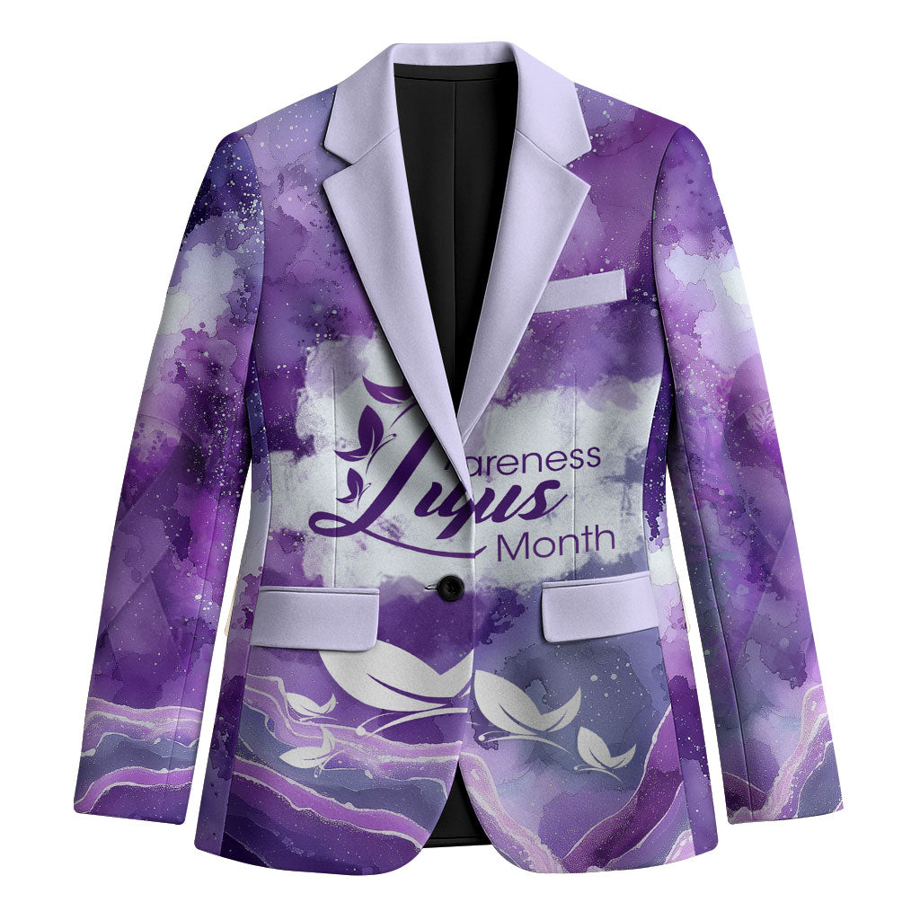 Lupus Awareness Month Blazer Purple Ribbon Watercolor Galaxy Butterfly Floral Support Art