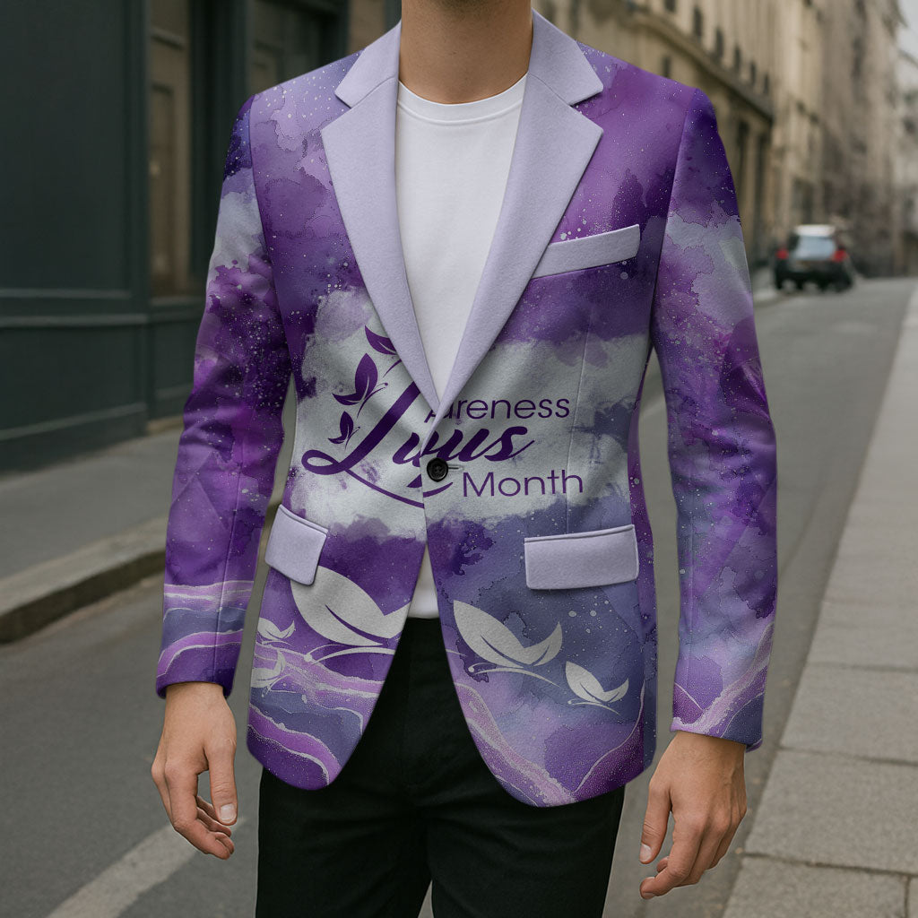 Lupus Awareness Month Blazer Purple Ribbon Watercolor Galaxy Butterfly Floral Support Art