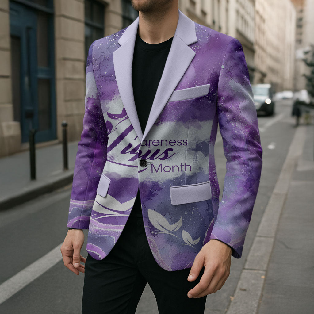 Lupus Awareness Month Blazer Purple Ribbon Watercolor Galaxy Butterfly Floral Support Art