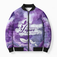 Lupus Awareness Month Bomber Puffer Jacket Purple Ribbon Watercolor Galaxy Butterfly Floral Support Art