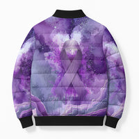 Lupus Awareness Month Bomber Puffer Jacket Purple Ribbon Watercolor Galaxy Butterfly Floral Support Art