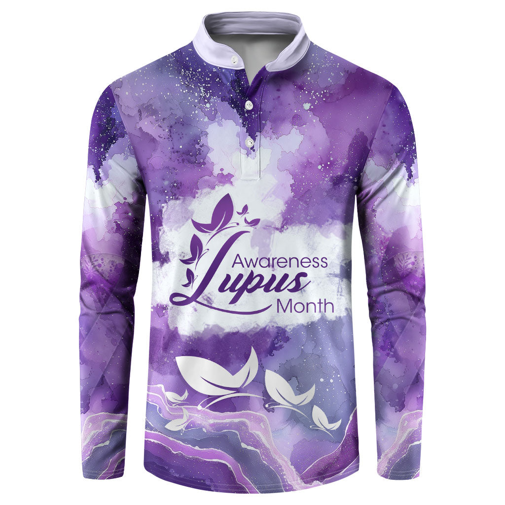Lupus Awareness Month Button Sweatshirt Purple Ribbon Watercolor Galaxy Butterfly Floral Support Art