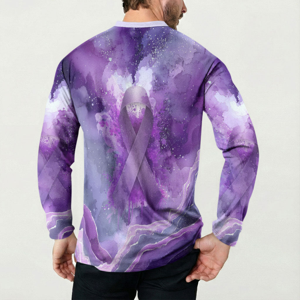 Lupus Awareness Month Button Sweatshirt Purple Ribbon Watercolor Galaxy Butterfly Floral Support Art