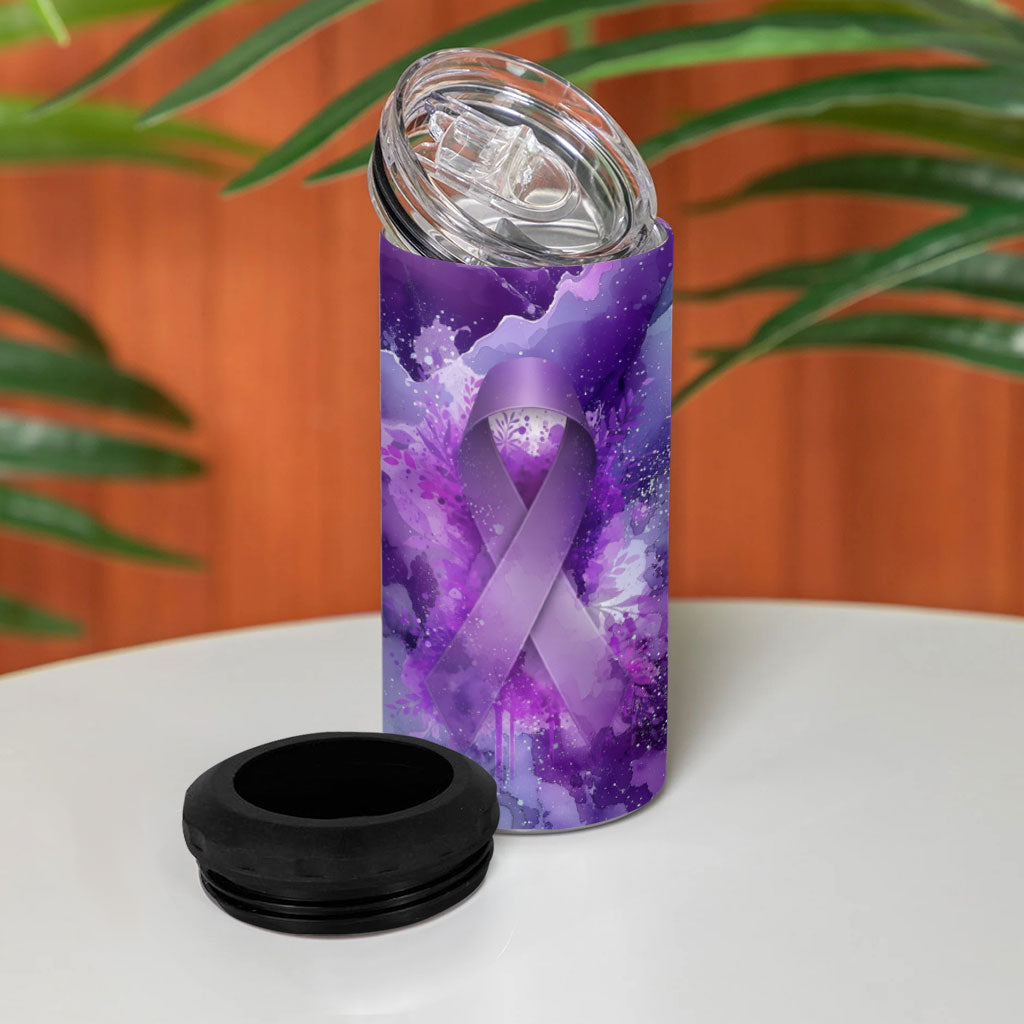 Lupus Awareness Month 4 in 1 Can Cooler Tumbler Purple Ribbon Watercolor Galaxy Butterfly Floral Support Art