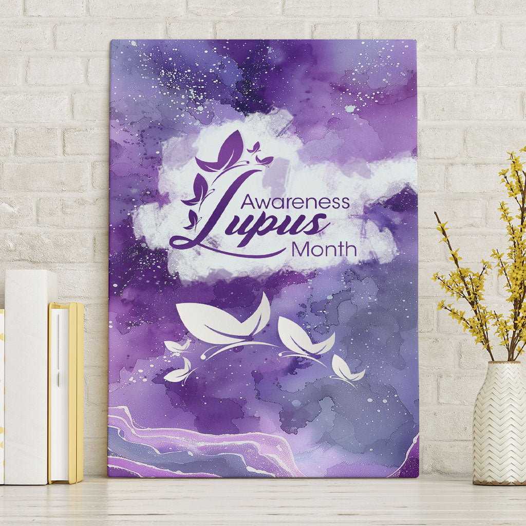 Lupus Awareness Month Canvas Wall Art Purple Ribbon Watercolor Galaxy Butterfly Floral Support Art