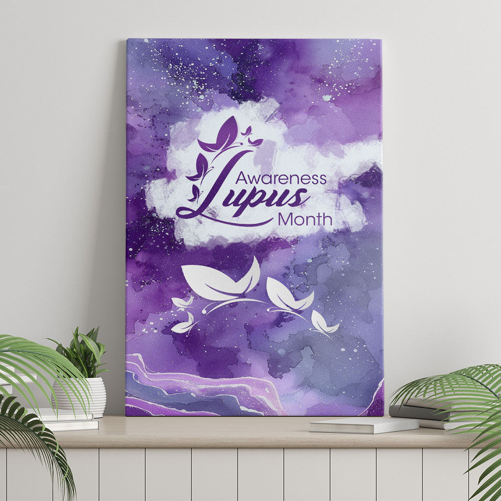 Lupus Awareness Month Canvas Wall Art Purple Ribbon Watercolor Galaxy Butterfly Floral Support Art