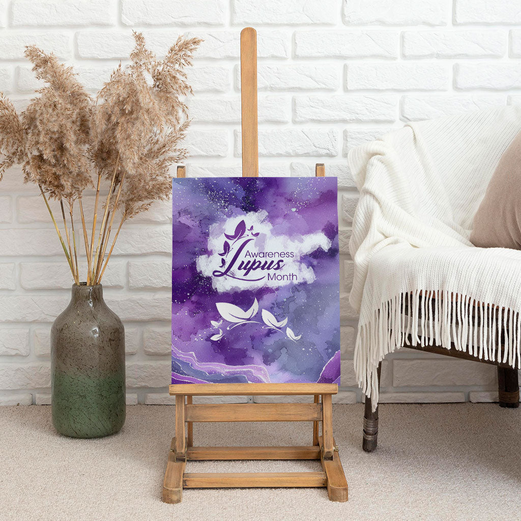 Lupus Awareness Month Canvas Wall Art Purple Ribbon Watercolor Galaxy Butterfly Floral Support Art