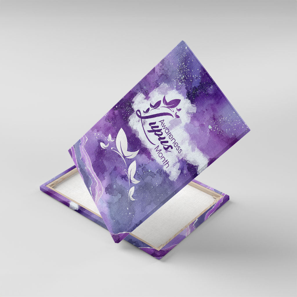 Lupus Awareness Month Canvas Wall Art Purple Ribbon Watercolor Galaxy Butterfly Floral Support Art