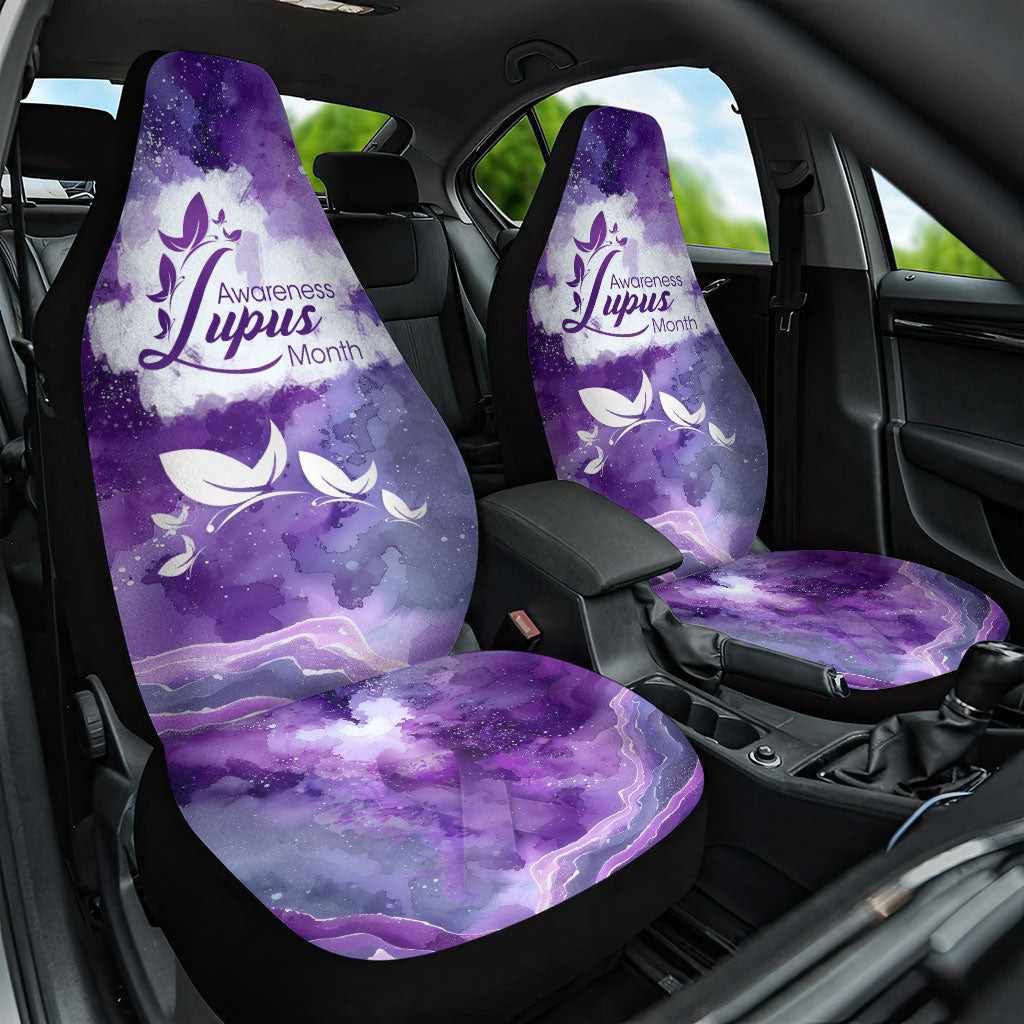 Lupus Awareness Month Car Seat Cover Purple Ribbon Watercolor Galaxy Butterfly Floral Support Art