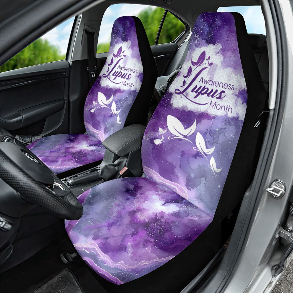 Lupus Awareness Month Car Seat Cover Purple Ribbon Watercolor Galaxy Butterfly Floral Support Art