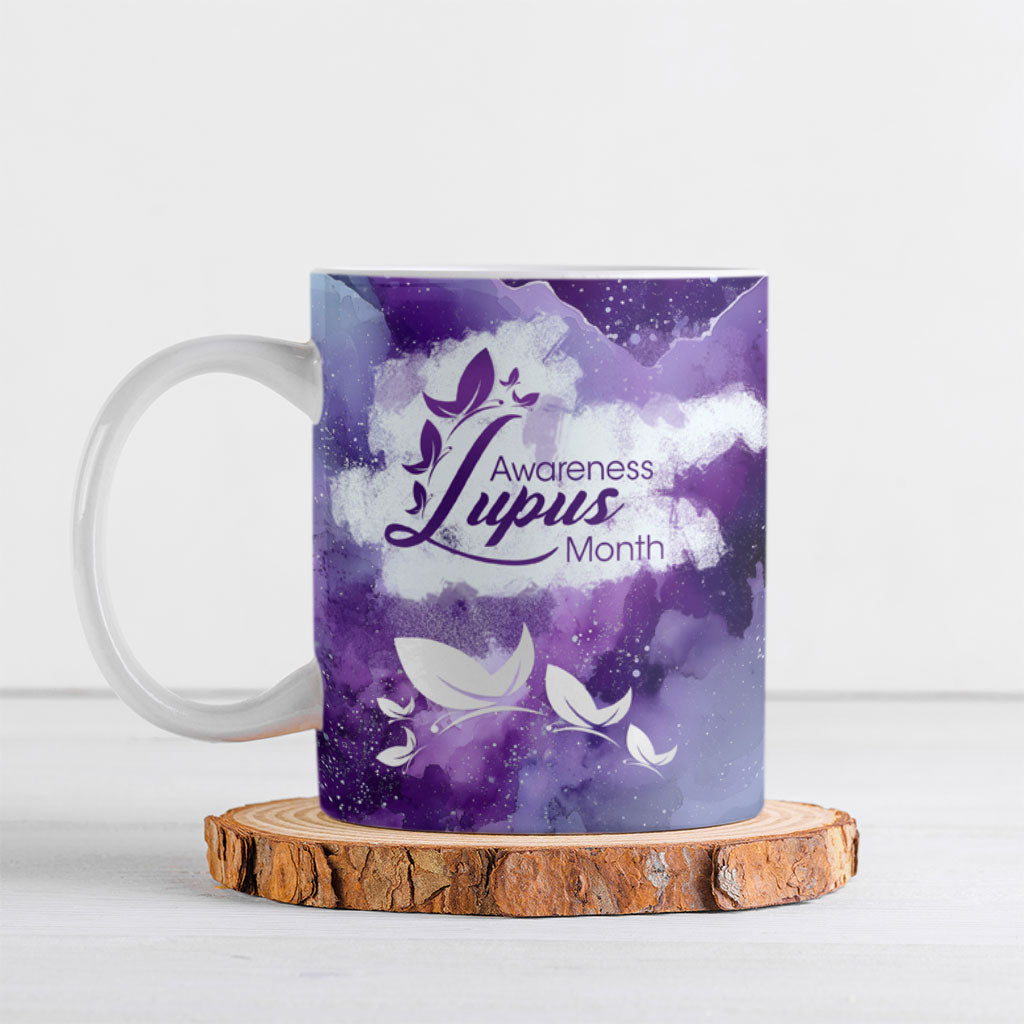 Lupus Awareness Month Ceramic Mug Purple Ribbon Watercolor Galaxy Butterfly Floral Support Art