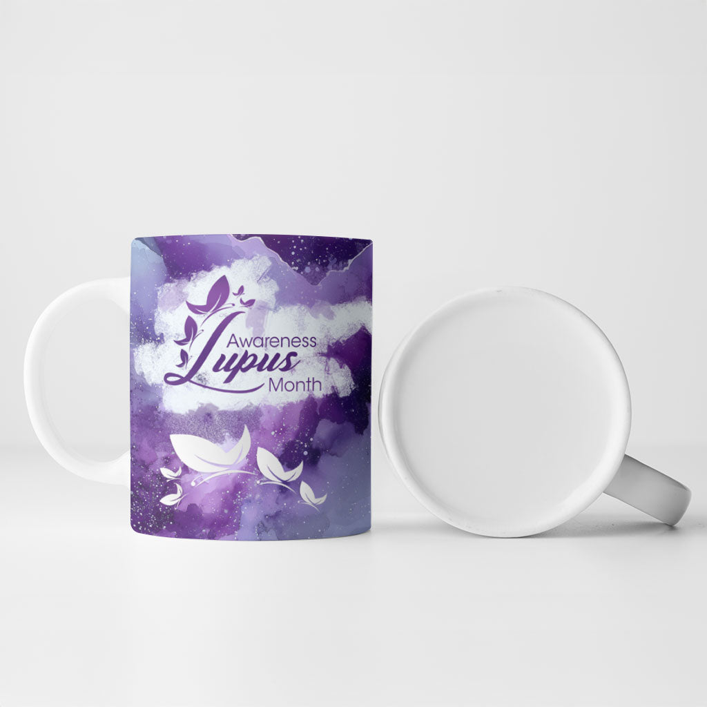 Lupus Awareness Month Ceramic Mug Purple Ribbon Watercolor Galaxy Butterfly Floral Support Art