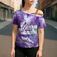 Lupus Awareness Month Cross Shoulder Shirt Purple Ribbon Watercolor Galaxy Butterfly Floral Support Art