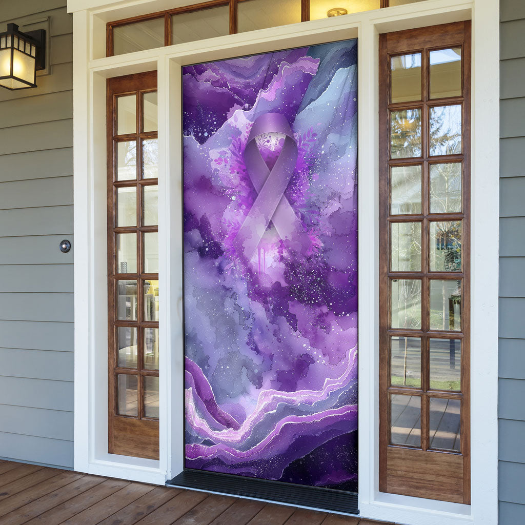 Lupus Awareness Month Door Cover Purple Ribbon Watercolor Galaxy Butterfly Floral Support Art