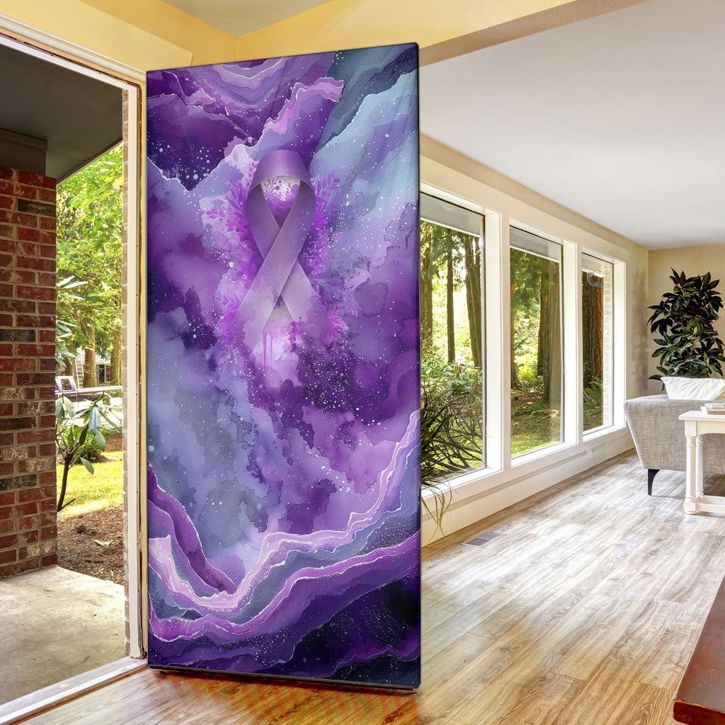 Lupus Awareness Month Door Cover Purple Ribbon Watercolor Galaxy Butterfly Floral Support Art