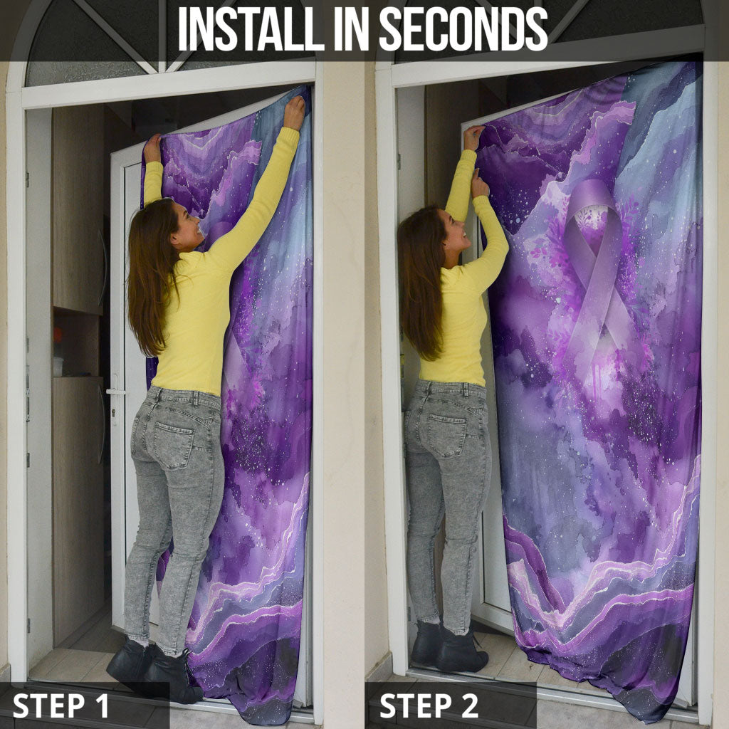 Lupus Awareness Month Door Cover Purple Ribbon Watercolor Galaxy Butterfly Floral Support Art