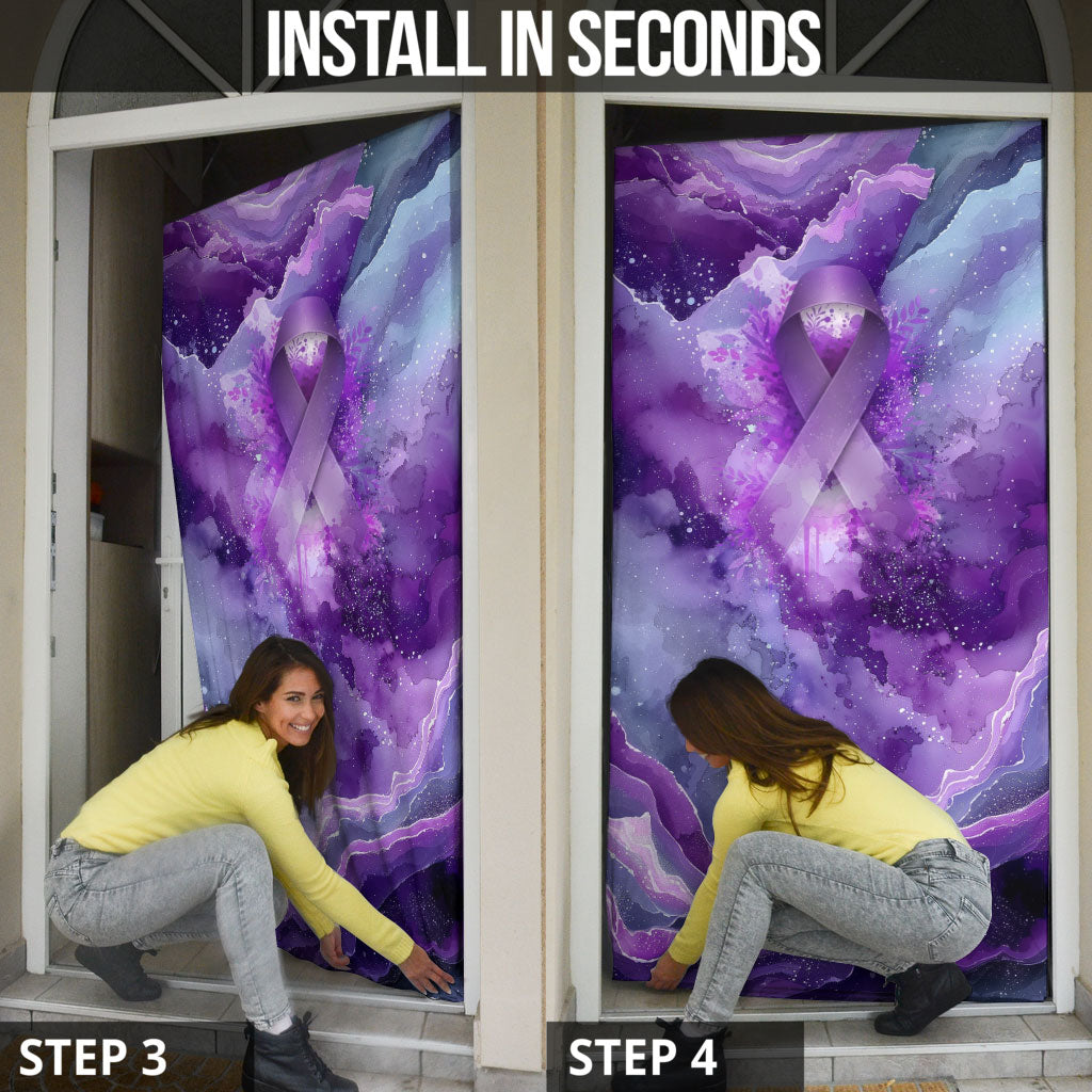 Lupus Awareness Month Door Cover Purple Ribbon Watercolor Galaxy Butterfly Floral Support Art