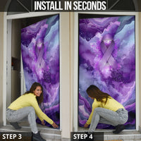 Lupus Awareness Month Door Cover Purple Ribbon Watercolor Galaxy Butterfly Floral Support Art