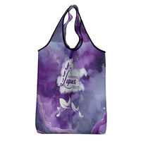Lupus Awareness Month Grocery Bag Purple Ribbon Watercolor Galaxy Butterfly Floral Support Art