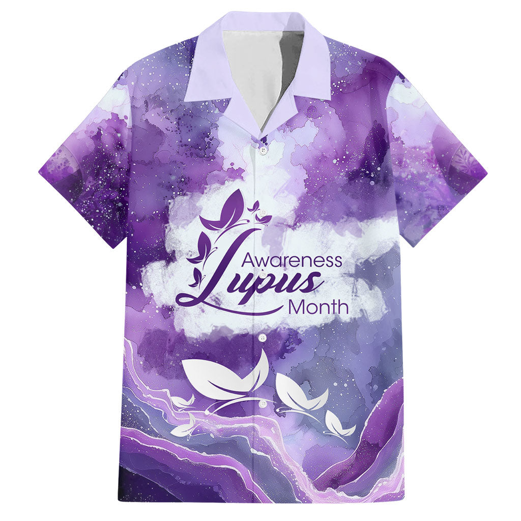 Lupus Awareness Month Hawaiian Shirt Purple Ribbon Watercolor Galaxy Butterfly Floral Support Art