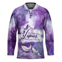 Lupus Awareness Month Hockey Jersey Purple Ribbon Watercolor Galaxy Butterfly Floral Support Art