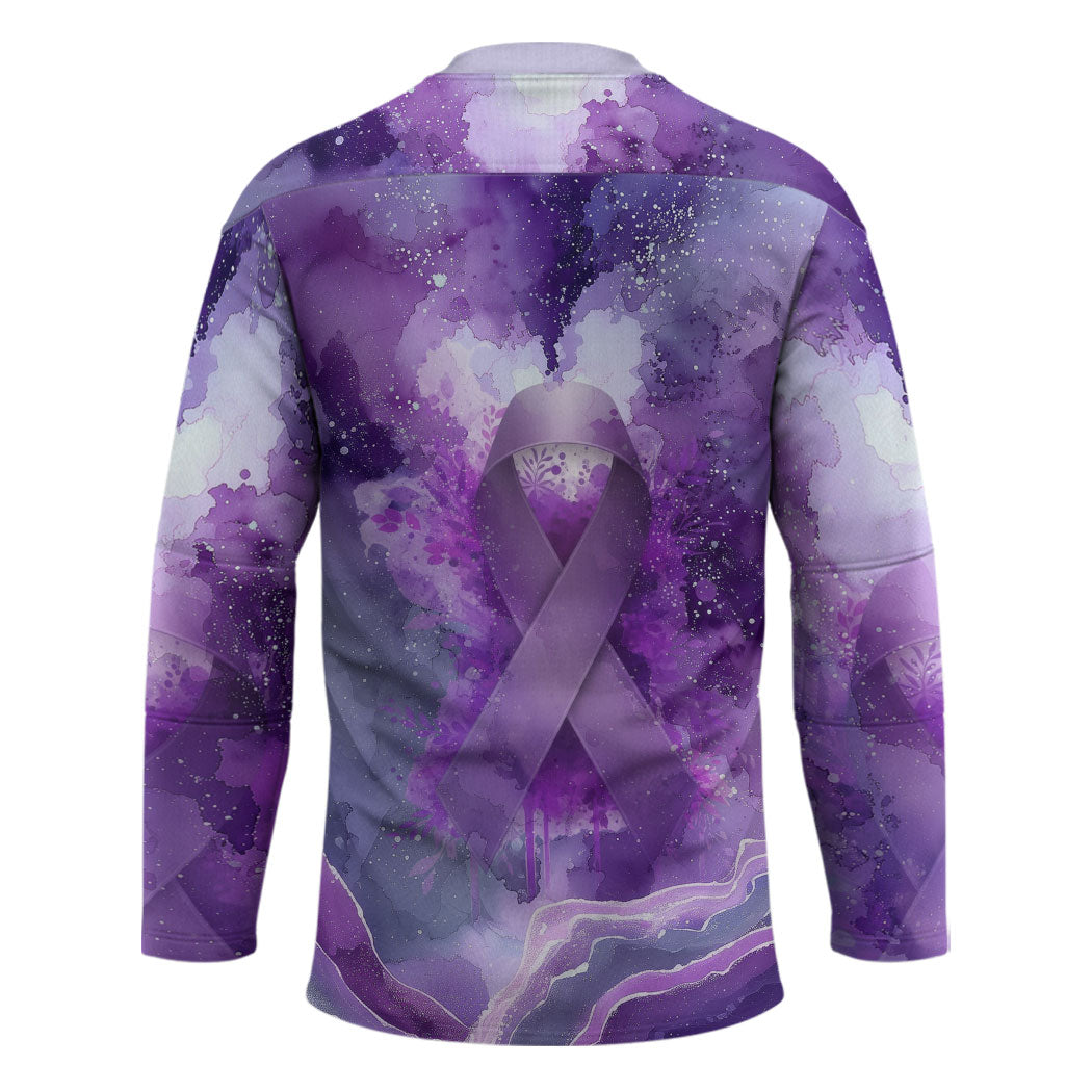Lupus Awareness Month Hockey Jersey Purple Ribbon Watercolor Galaxy Butterfly Floral Support Art