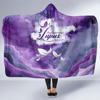 Lupus Awareness Month Hooded Blanket Purple Ribbon Watercolor Galaxy Butterfly Floral Support Art
