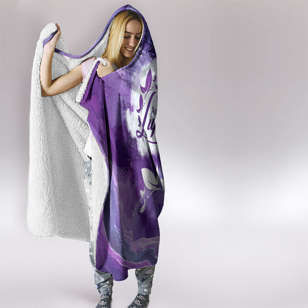 Lupus Awareness Month Hooded Blanket Purple Ribbon Watercolor Galaxy Butterfly Floral Support Art