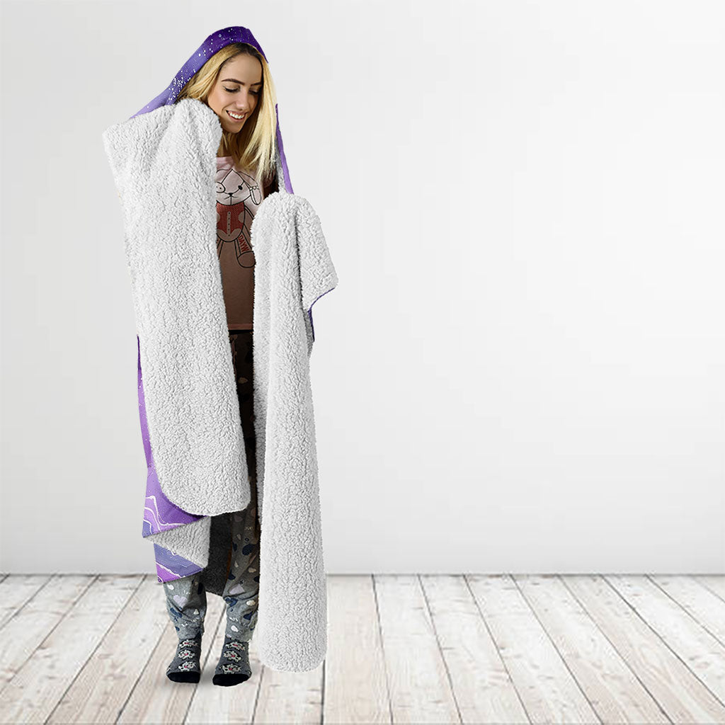 Lupus Awareness Month Hooded Blanket Purple Ribbon Watercolor Galaxy Butterfly Floral Support Art