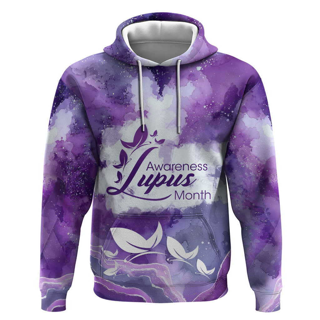 Lupus Awareness Month Hoodie Purple Ribbon Watercolor Galaxy Butterfly Floral Support Art