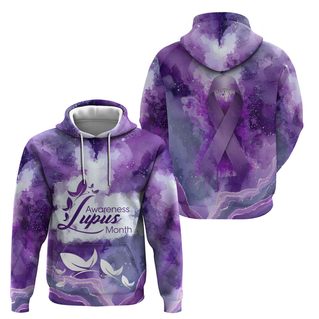 Lupus Awareness Month Hoodie Purple Ribbon Watercolor Galaxy Butterfly Floral Support Art