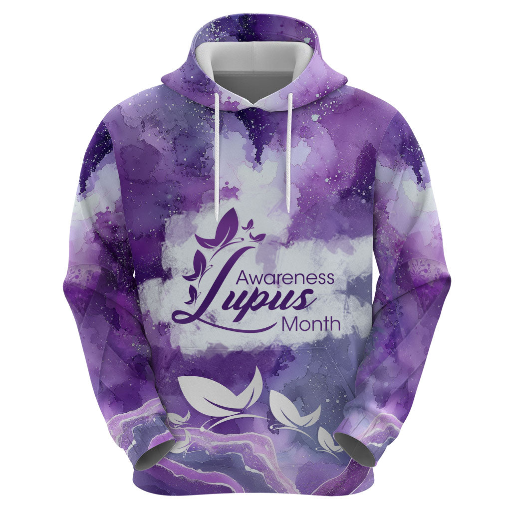 Lupus Awareness Month Hoodie Purple Ribbon Watercolor Galaxy Butterfly Floral Support Art