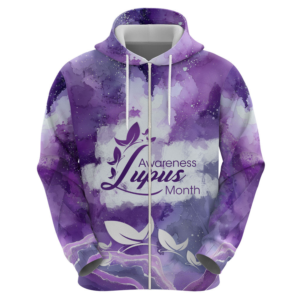 Lupus Awareness Month Hoodie Purple Ribbon Watercolor Galaxy Butterfly Floral Support Art