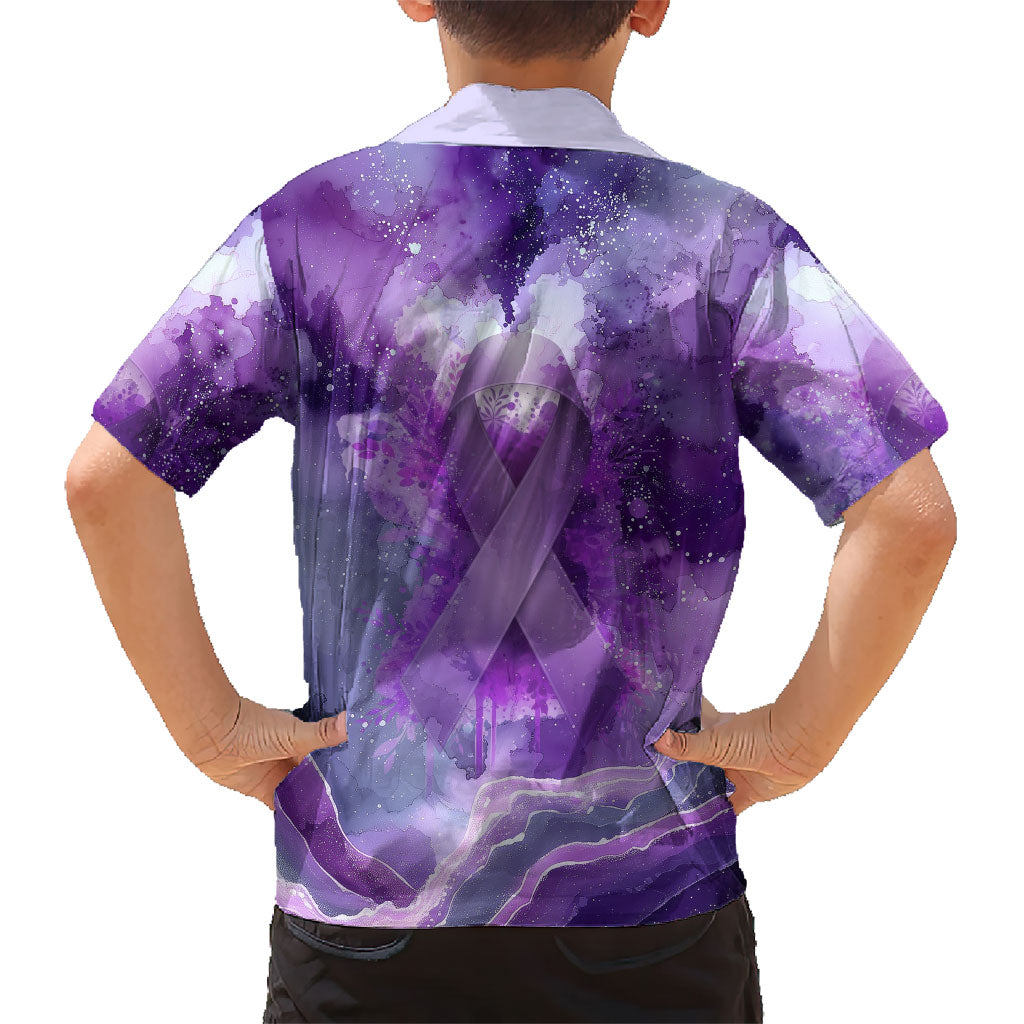 Lupus Awareness Month Kid Hawaiian Shirt Purple Ribbon Watercolor Galaxy Butterfly Floral Support Art