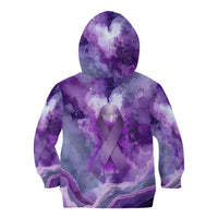 Lupus Awareness Month Kid Hoodie Purple Ribbon Watercolor Galaxy Butterfly Floral Support Art