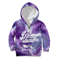 Lupus Awareness Month Kid Hoodie Purple Ribbon Watercolor Galaxy Butterfly Floral Support Art