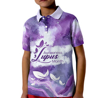 Lupus Awareness Month Kid Polo Shirt Purple Ribbon Watercolor Galaxy Butterfly Floral Support Art