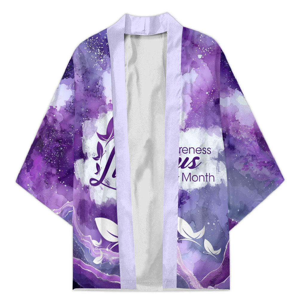 Lupus Awareness Month Kimono Purple Ribbon Watercolor Galaxy Butterfly Floral Support Art