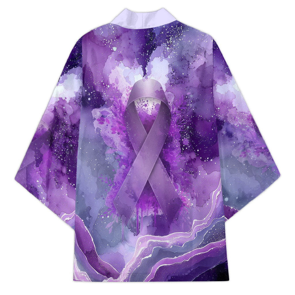 Lupus Awareness Month Kimono Purple Ribbon Watercolor Galaxy Butterfly Floral Support Art
